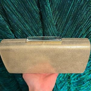 Nordstrom Gold Metallic Clutch Crossbody Bag EUC